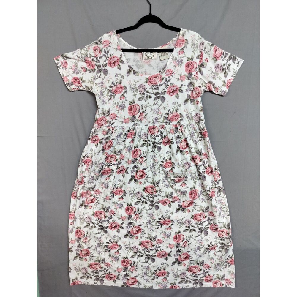 Vintage Erika Floral Large Dress Tea Length draw waist pockets cottagecore